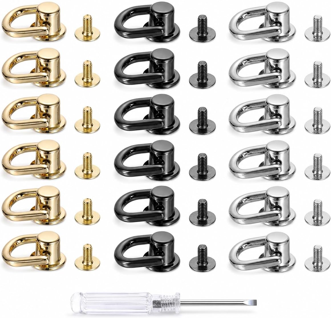 18 Sets Screw-In D Rings for Purse Making with Screwdriver